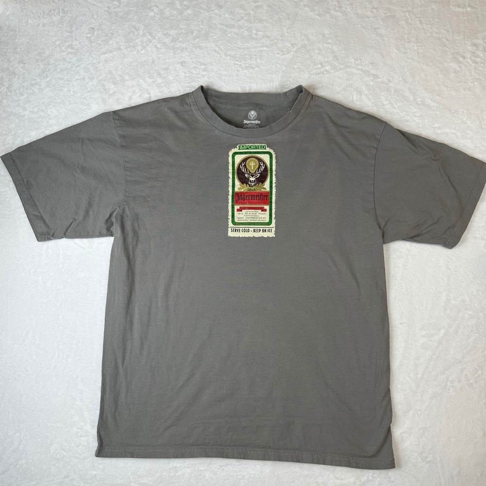 Jagermeister Graphic T-Shirt Mens XXL Gray Short Sleeve Bottle Label Logo Tee